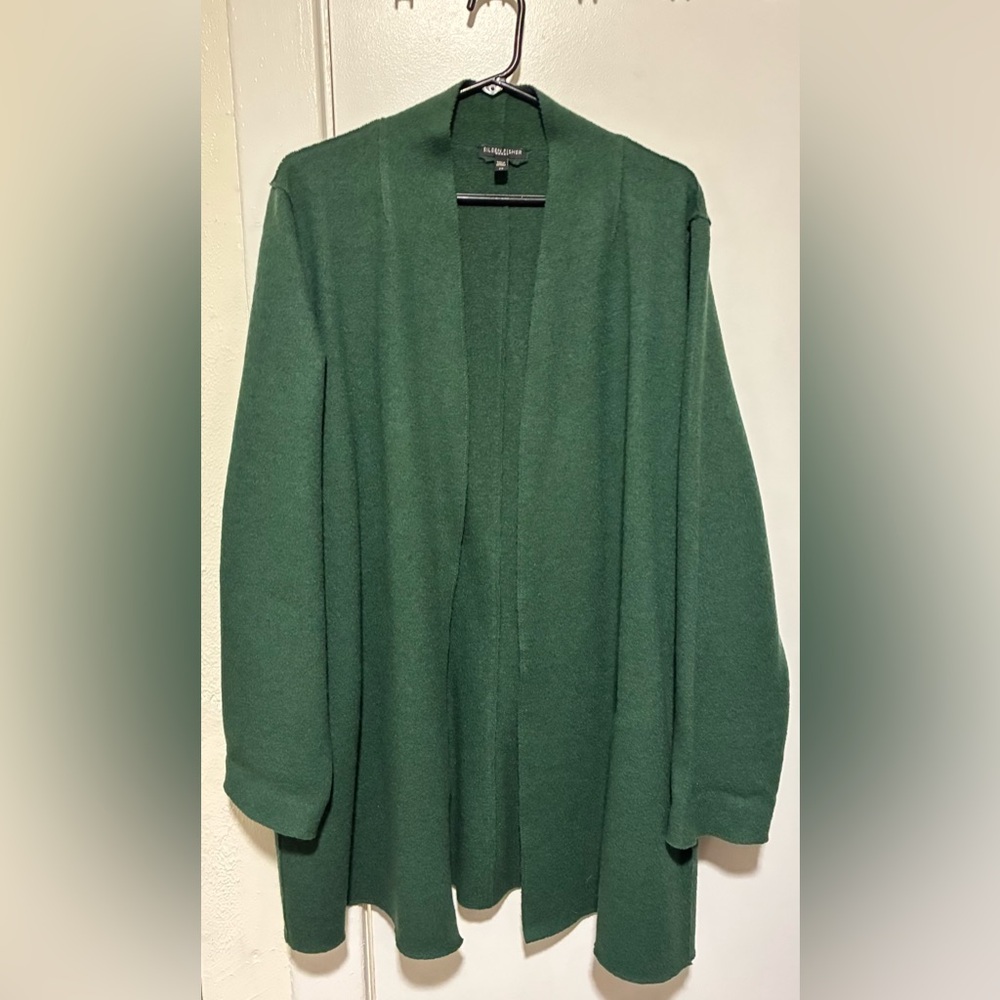 Eileen Fisher Green Kimono Style Open Front Cardigan